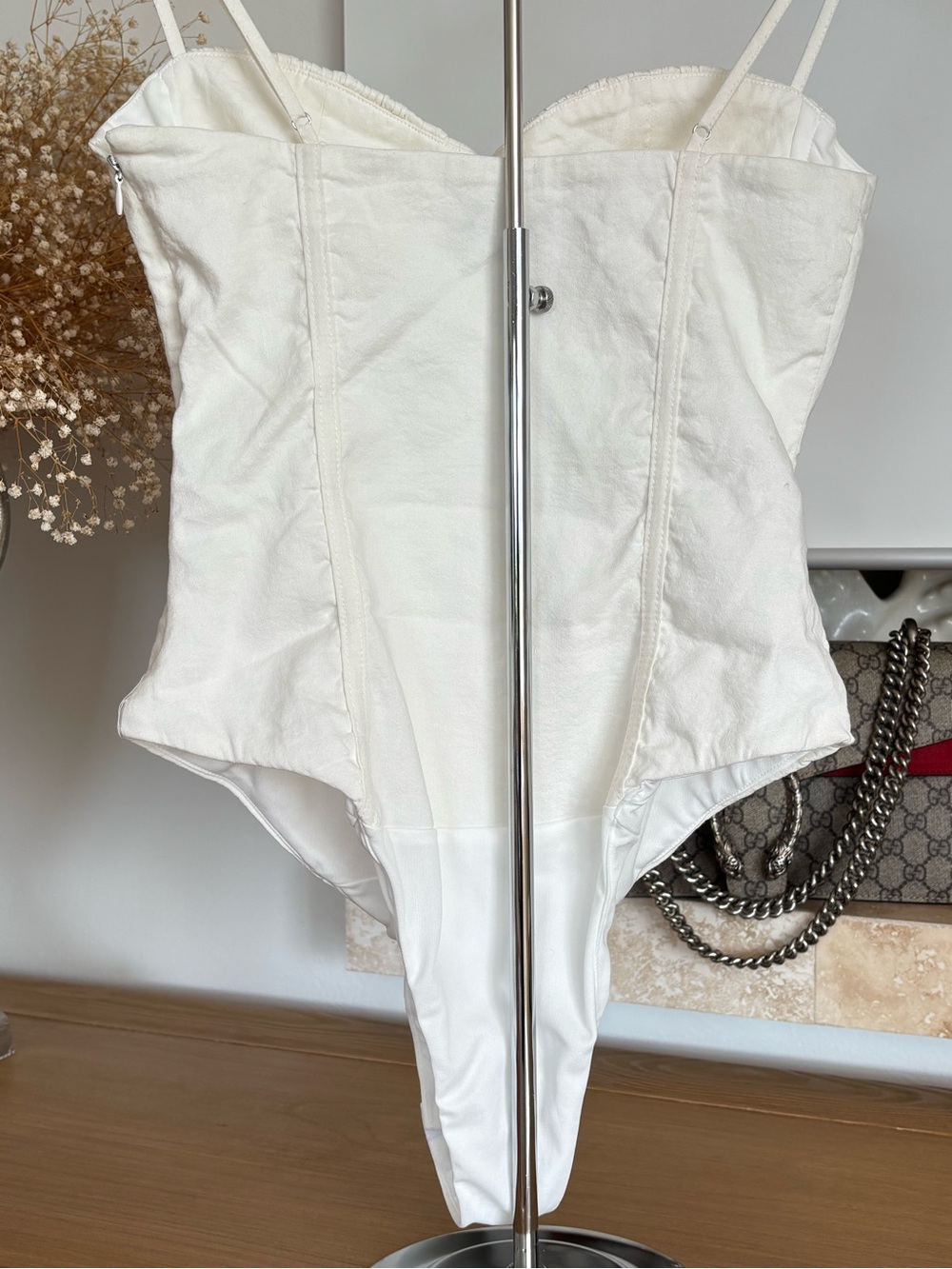 ZARA Ivory Cream Corset Bodysuit Ruched Bust Bustier Cami Strappy Top S Y2K - Picture 13 of 15